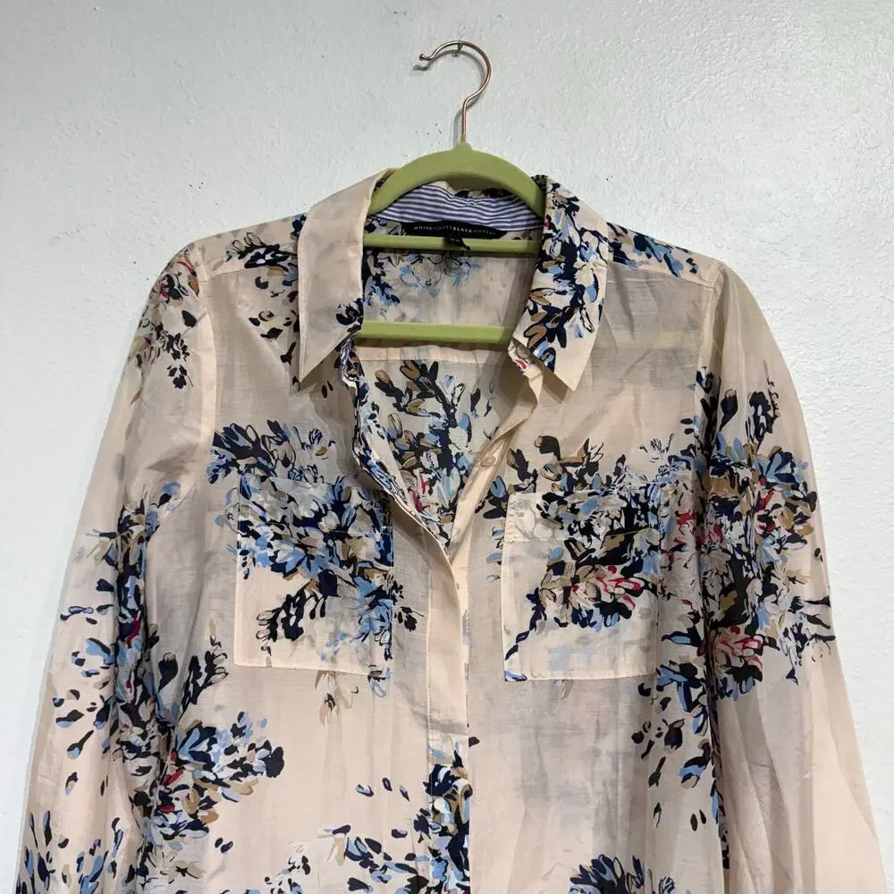 White House Black Market Pink Floral Blouse Sz 10P